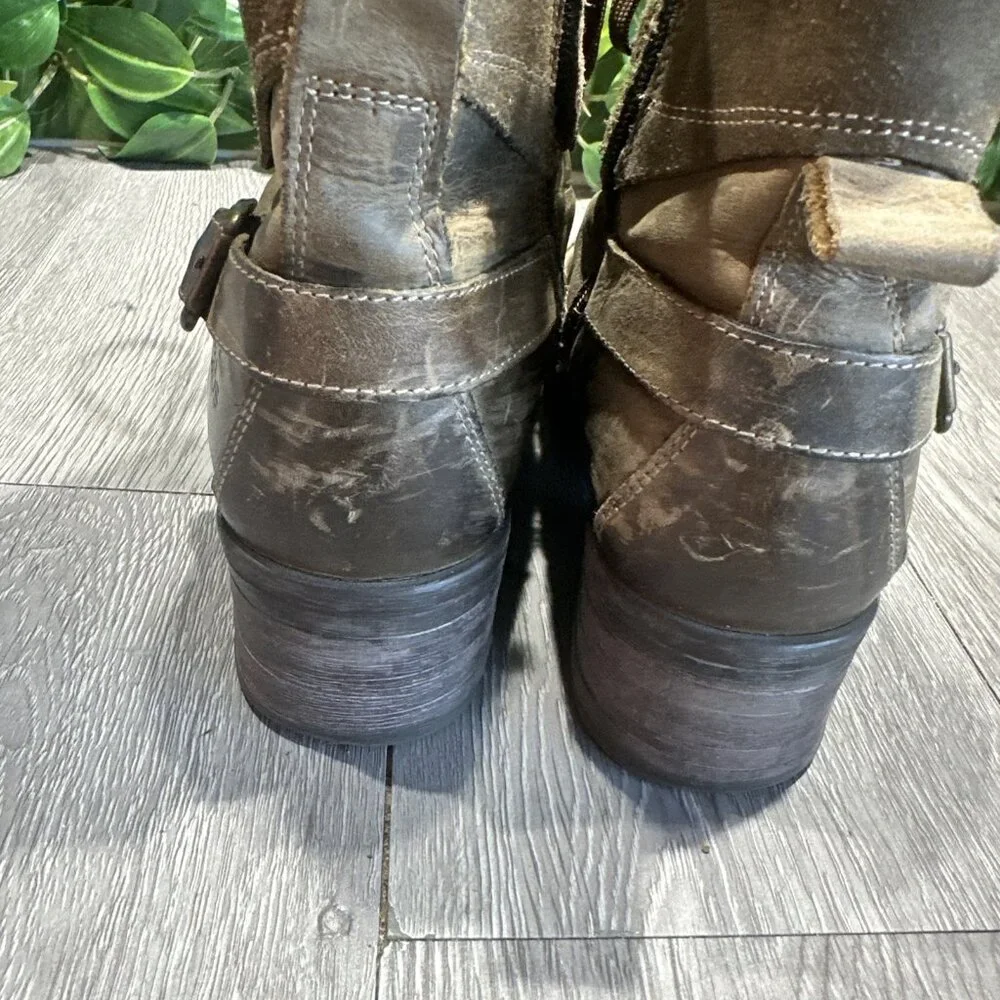 Taos Crave Gray Distressed Genuine Leather Lace Up Combat Boots Size 38 7-7.5